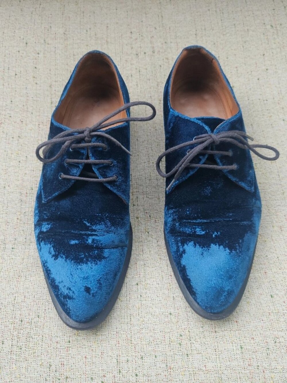 Vintage Celine Women Shoes Blue Velvet Oxford Lace Up Shoes 36 Made in Ita